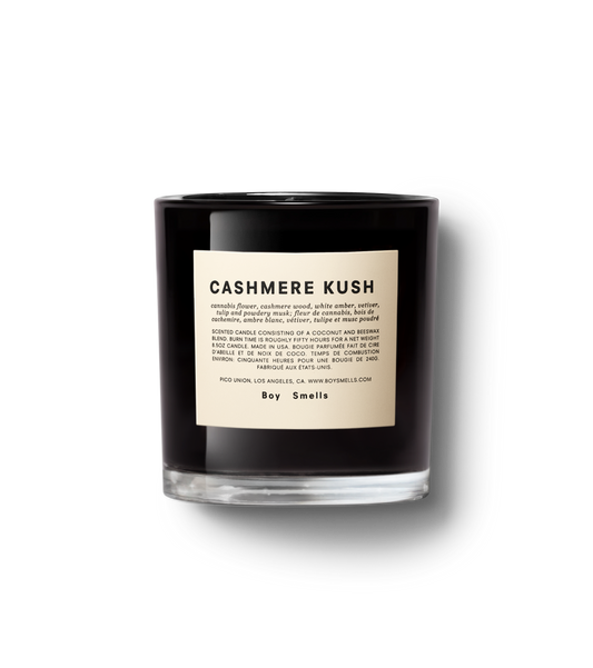 cashmere kush boy smells candle candle from flower + furbish Shop now at flower + furbish