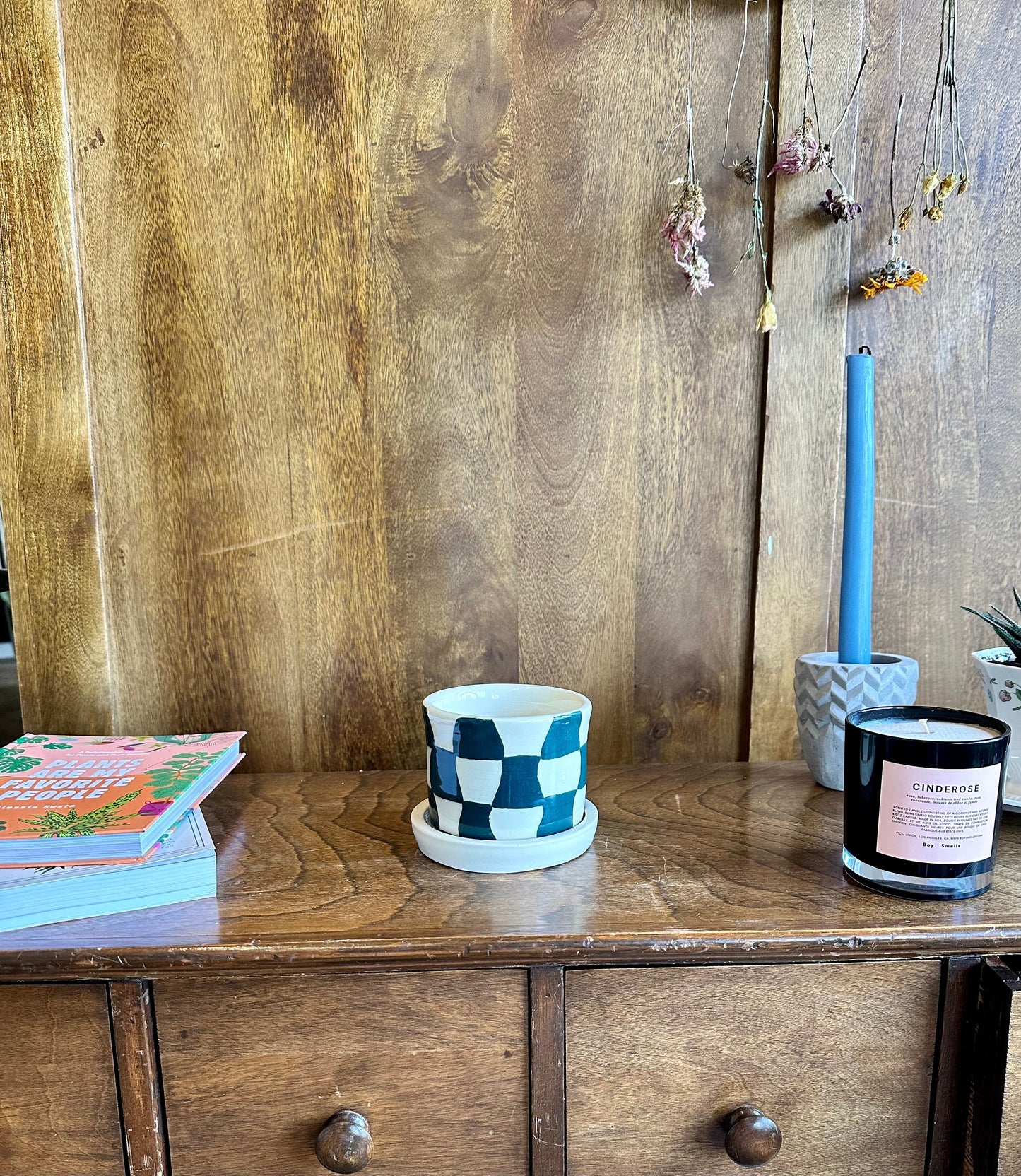teal check plant pot from flower + furbish Shop now at flower + furbish