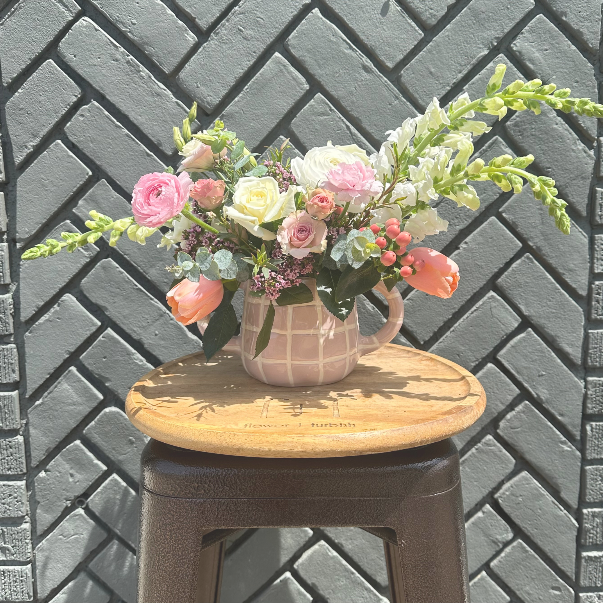 rainbows everywhere shop now at flower + furbishcelebration, floral arrangement, Flowers, Gift, vased arrangement
