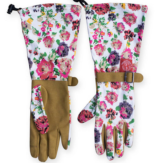 woman’s work cottage rose arm saver gloves  from flower + furbish Shop now at flower + furbish