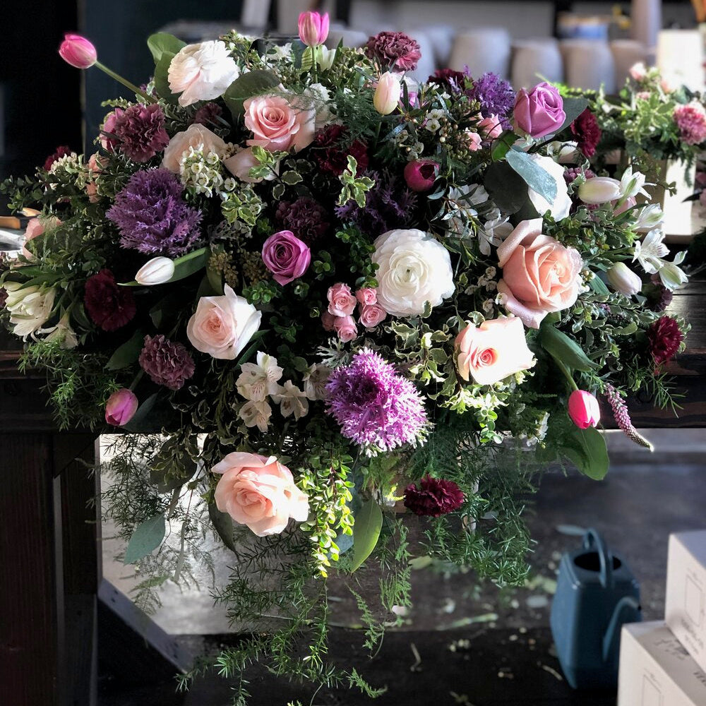 english garden casket spray shop now at flower + furbishCasket spray, floral arrangement, Funeral, sympathy