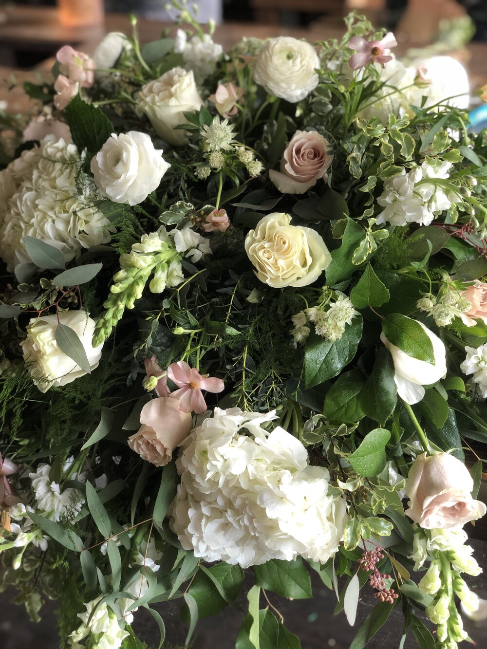 soft + serene casket spray shop now at flower + furbishfloral arrangement, Funeral, sympathy, Urn wreath