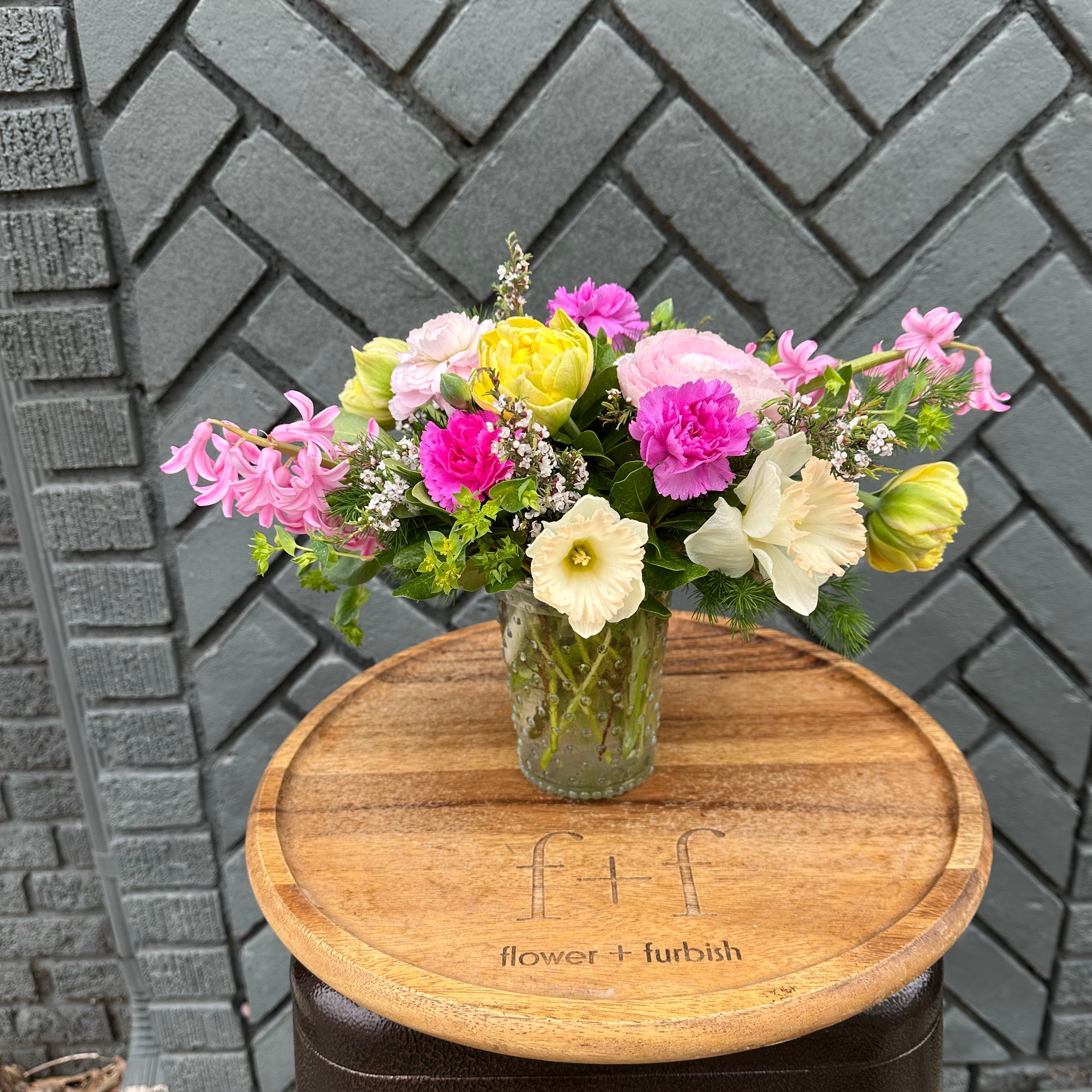 sunshine shop now at flower + furbishcelebration, floral arrangement, Flowers, Gift, vased arrangement