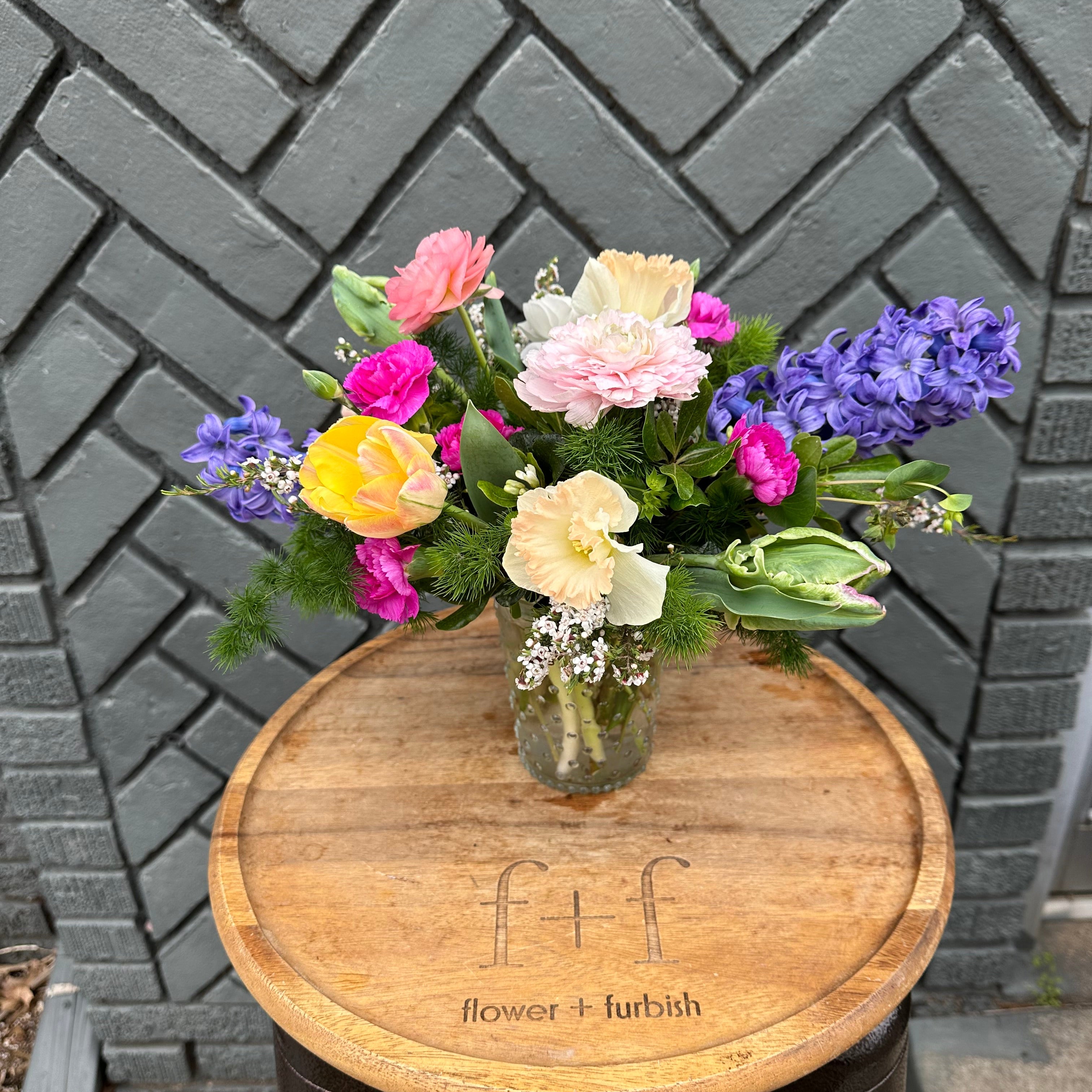 sunshine shop now at flower + furbishcelebration, floral arrangement, Flowers, Gift, vased arrangement