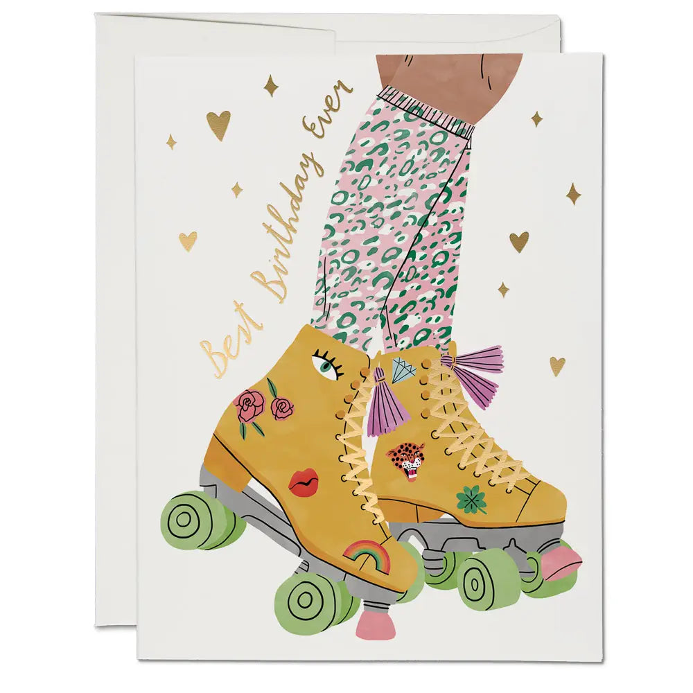 roller skate birthday blank card shop now at flower + furbishblank card, card, celebration, shipping